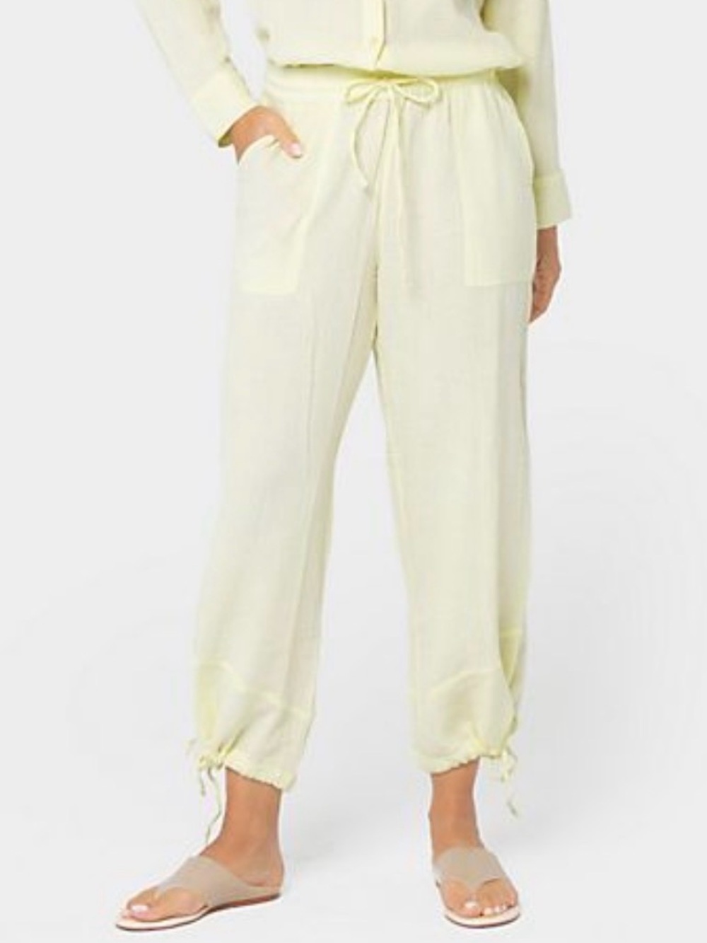 Peace Love World Pale Yellow Drawstring Joggers